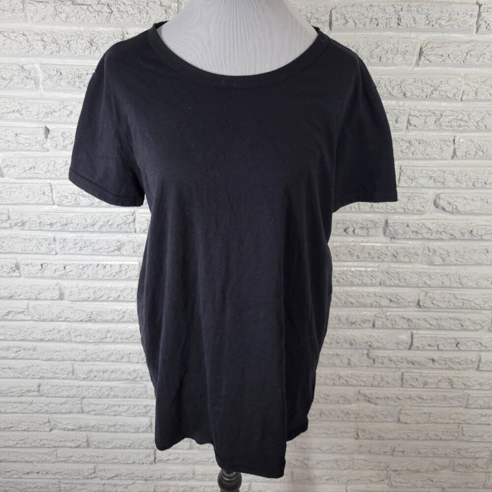 LuLaRoe XL Women Black Tee Short Sleeve Crew Neck Cotton Blend Jersey BLA58E
